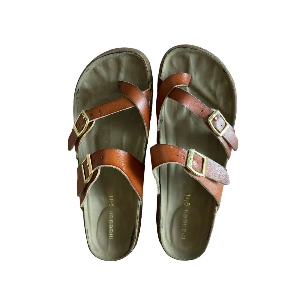 Madden Girl Mayari Birkenstock Style Strappy Cork Sandals Camel Tan Size 7*